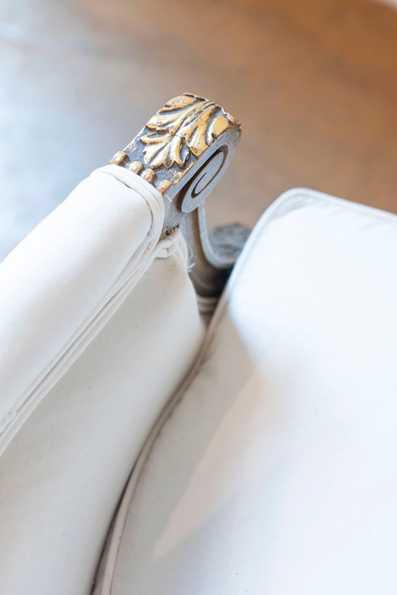 French Louis XVI Style Wingback Settee with Original Gilding and New Fabric - JAA