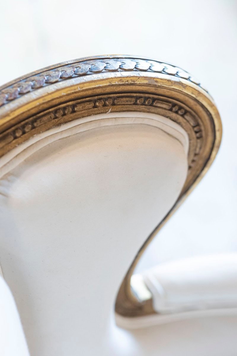 French Louis XVI Style Wingback Settee with Original Gilding and New Fabric - JAA