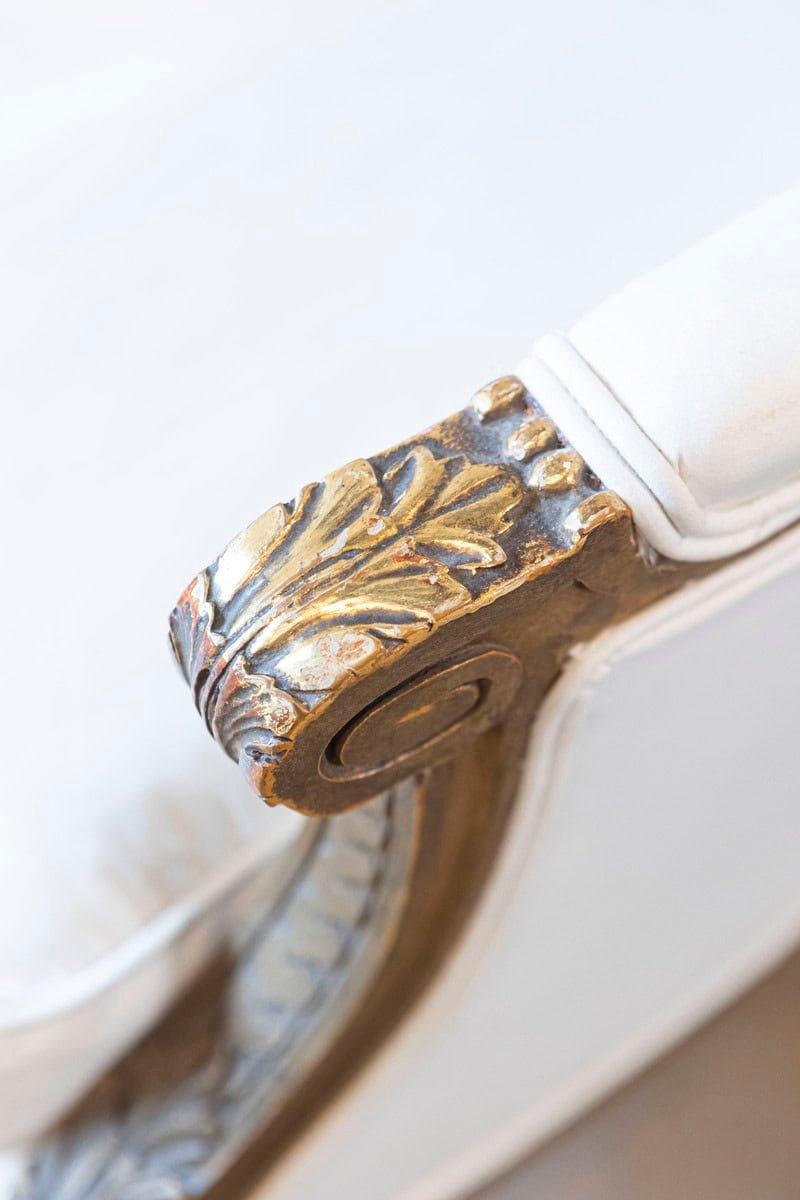 French Louis XVI Style Wingback Settee with Original Gilding and New Fabric - JAA