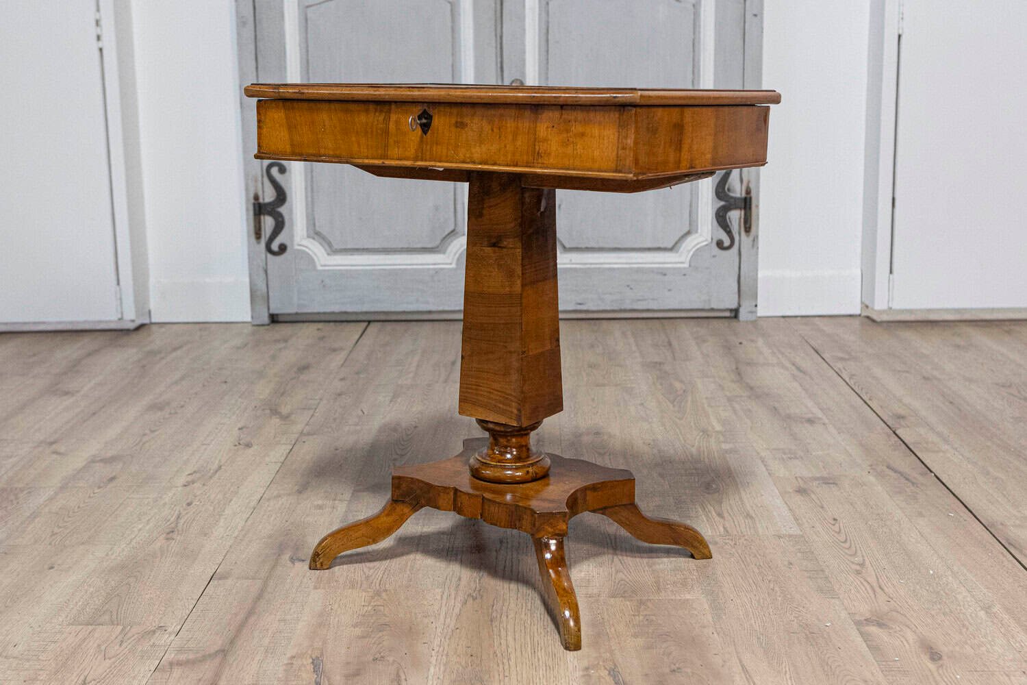 Italian 19th Century Walnut Pedestal Table with Quadripod Base and Single Drawer - JAA