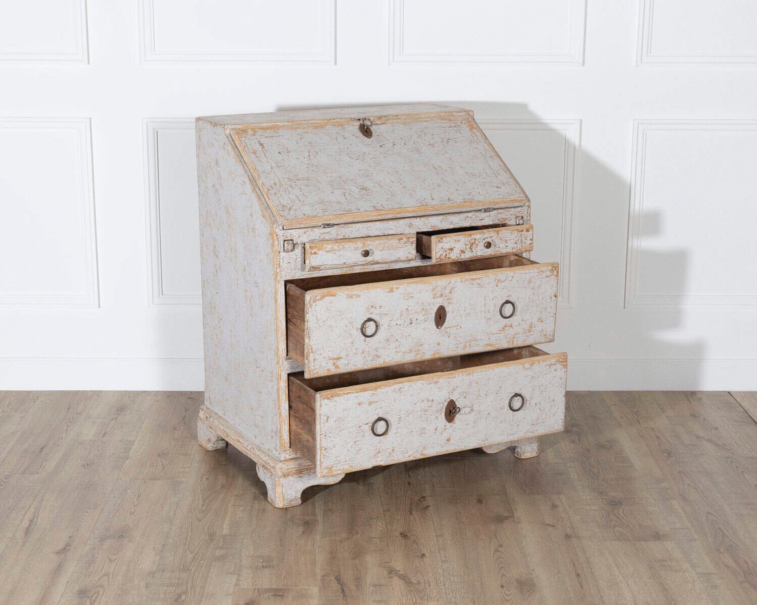 18th Century Swedish Slant Front Desk, Circa 1780, in Soft Grey Paint - JAA