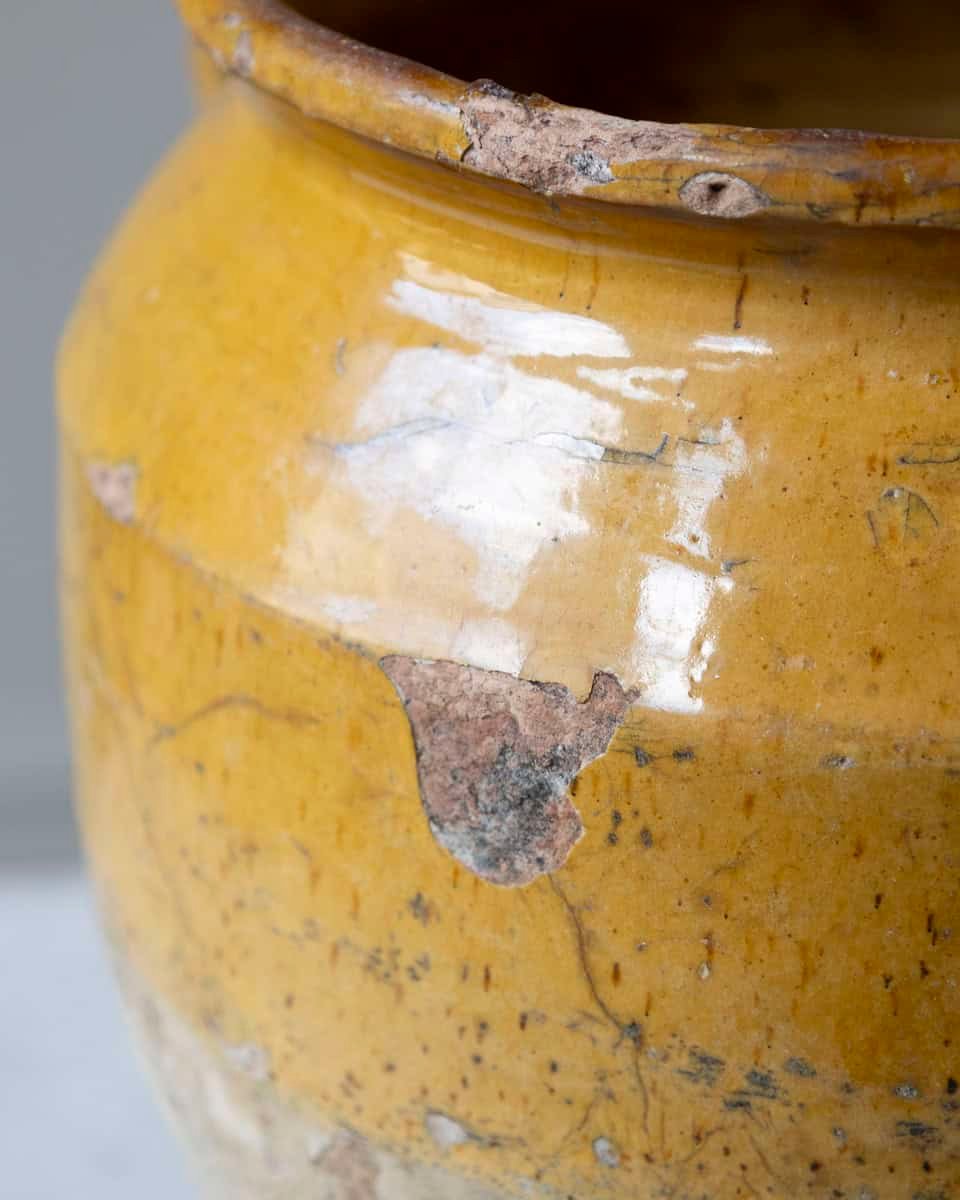 19th Century French Terracotta Confit Pot with Yellow Ochre Glaze - JAA