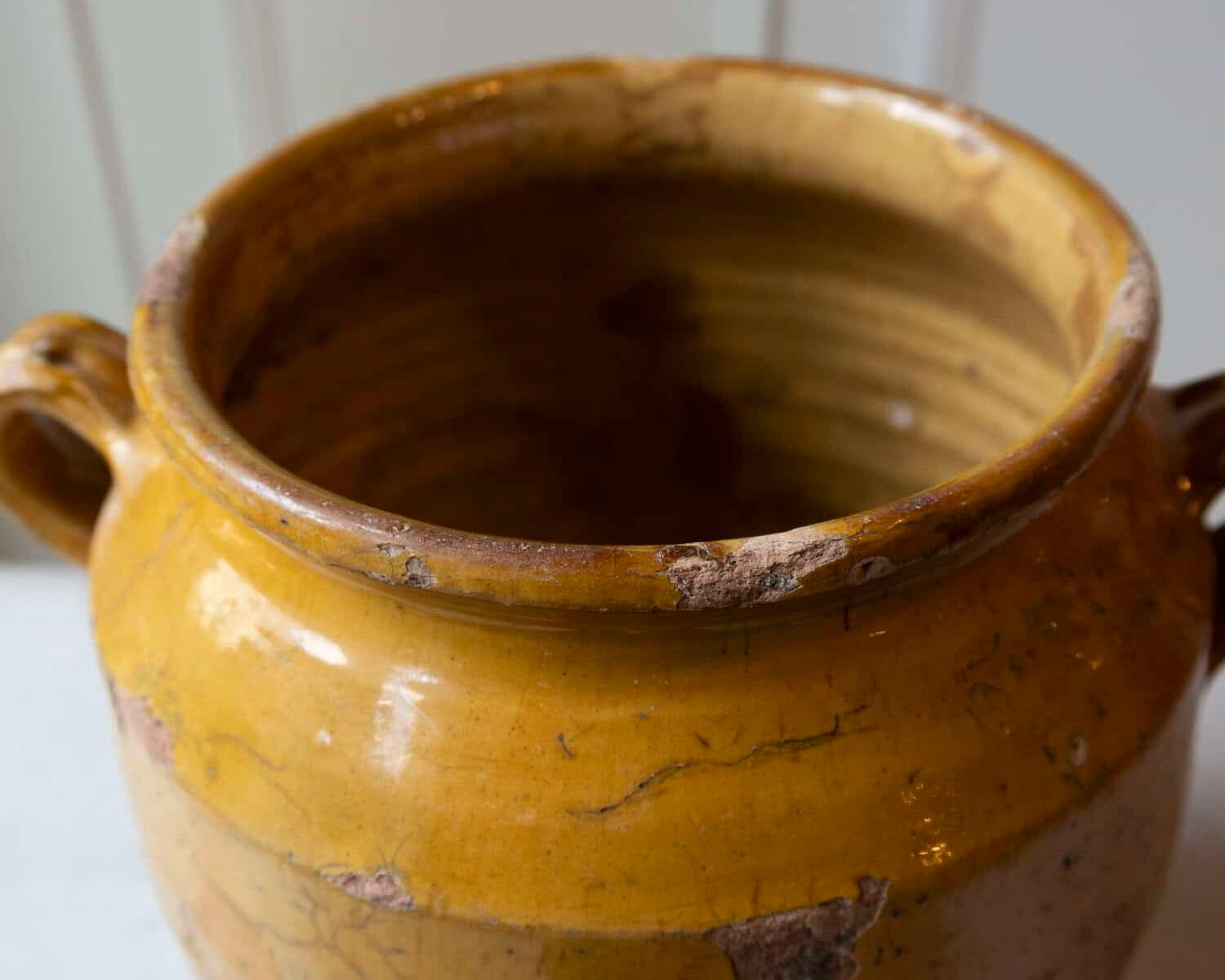 19th Century French Terracotta Confit Pot with Yellow Ochre Glaze - JAA