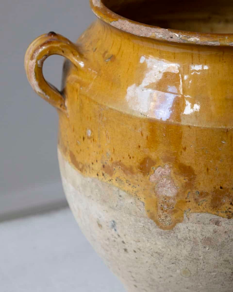 19th Century French Terracotta Confit Pot with Yellow Ochre Glaze - JAA
