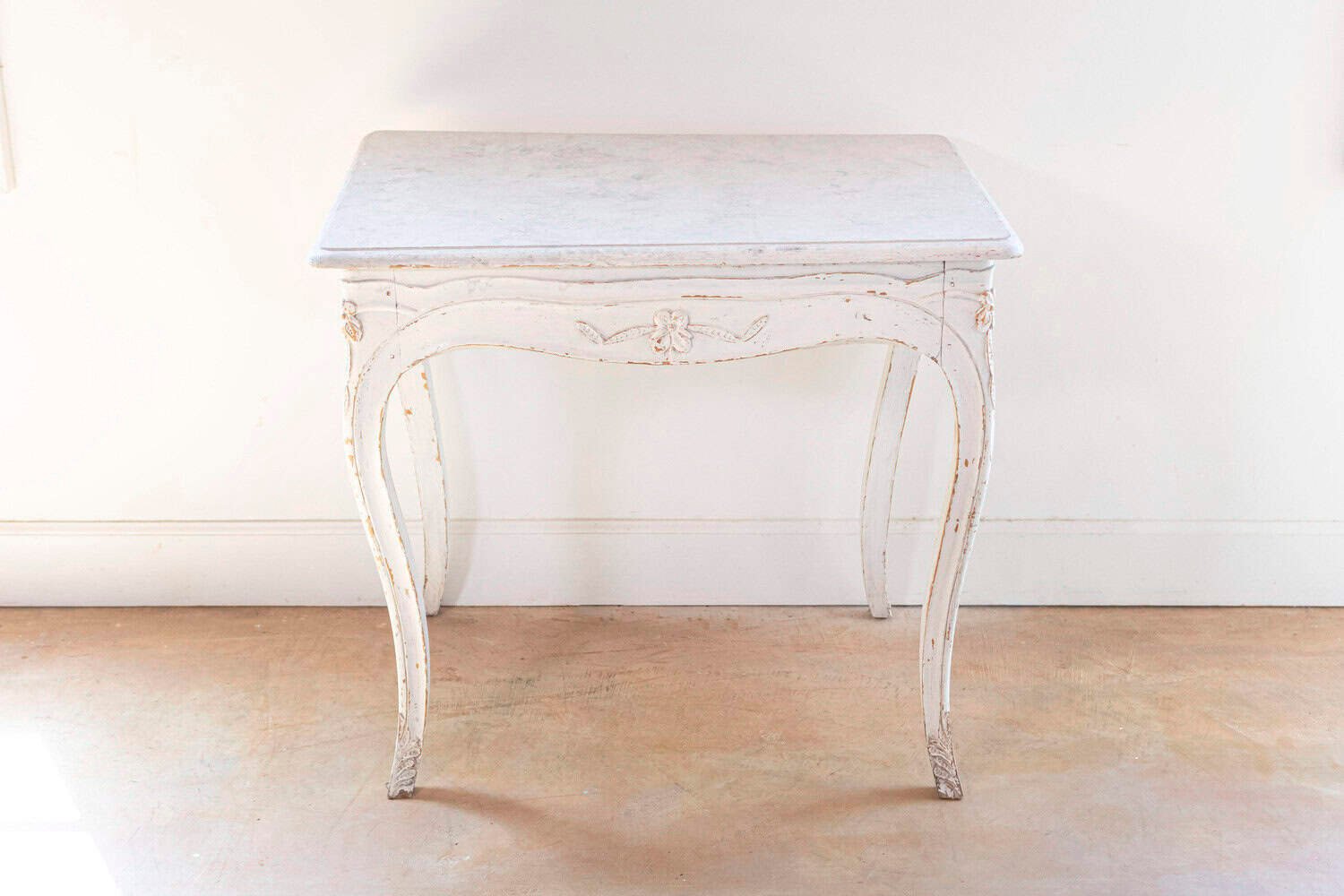 Swedish 1890 Painted Freestanding Side Table with Cabriole Legs and Carved Skirt - JAA