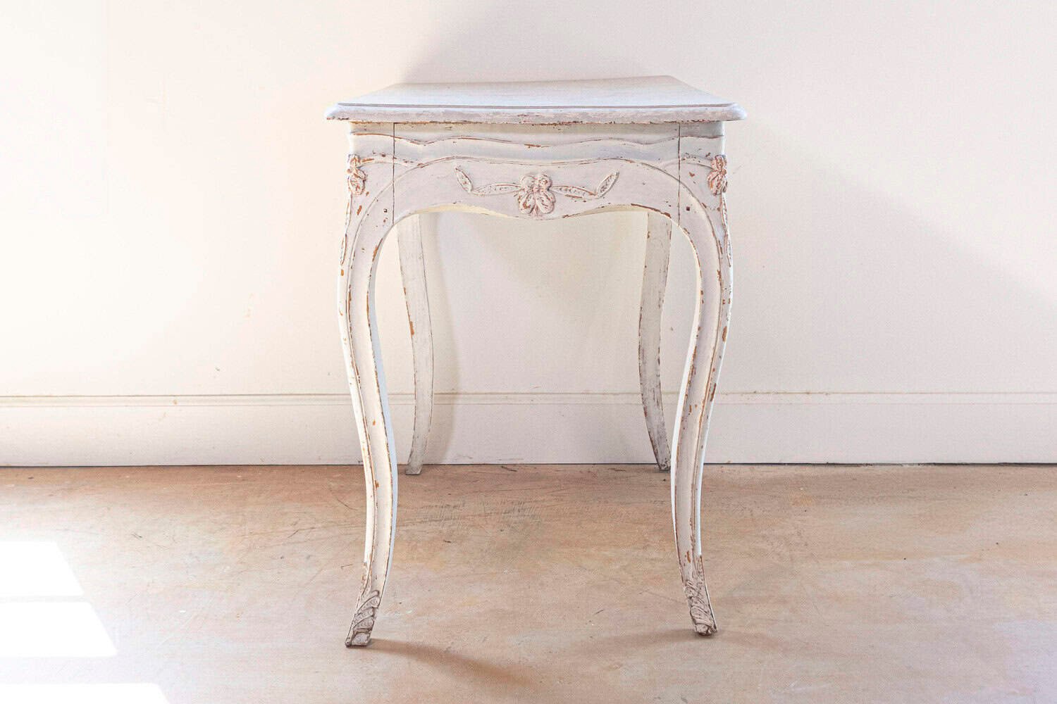 Swedish 1890 Painted Freestanding Side Table with Cabriole Legs and Carved Skirt - JAA