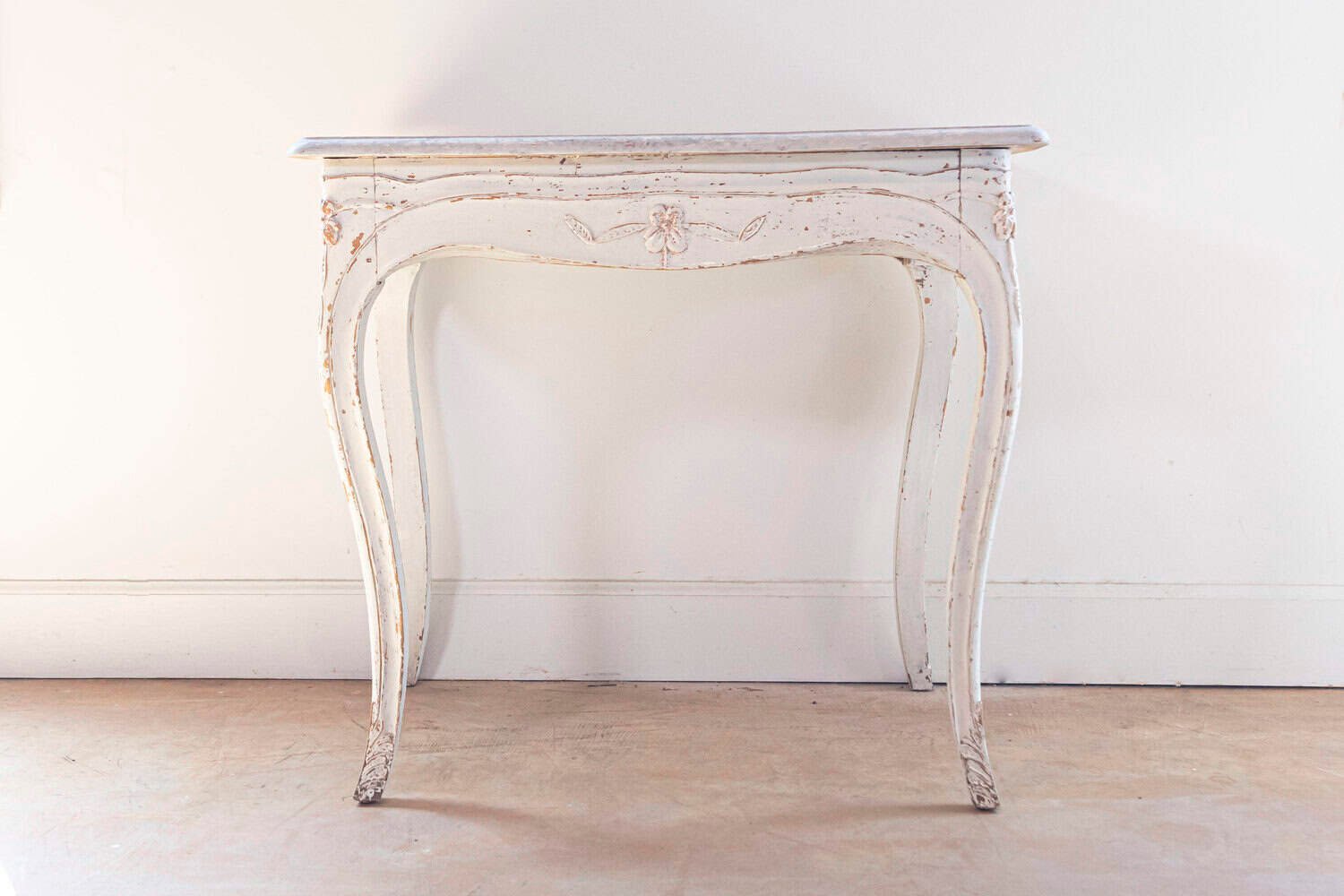 Swedish 1890 Painted Freestanding Side Table with Cabriole Legs and Carved Skirt - JAA