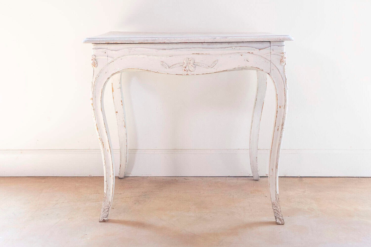 Swedish 1890 Painted Freestanding Side Table with Cabriole Legs and Carved Skirt - JAA