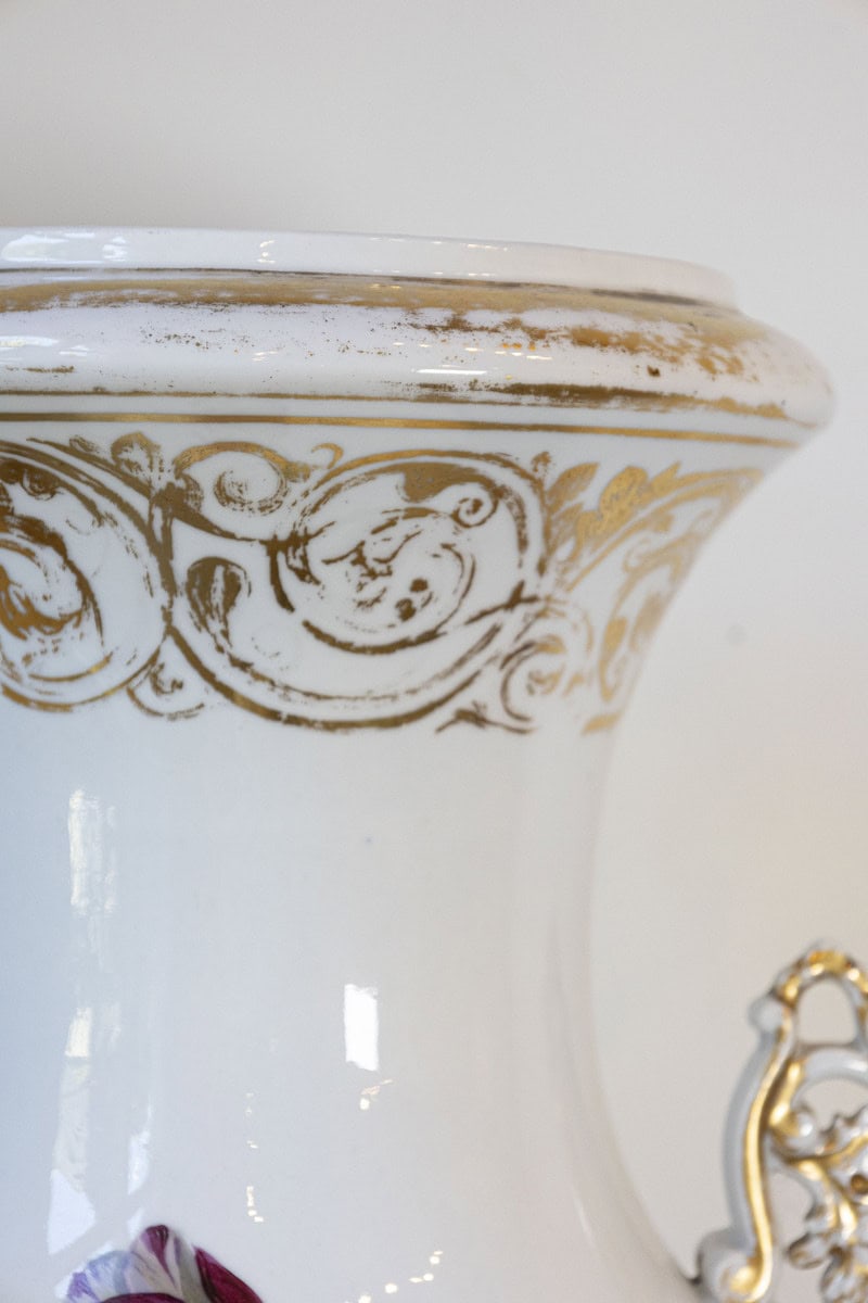 French Napoleon III 19th Century Hand-Painted Porcelain Vase with Floral Décor - JAA