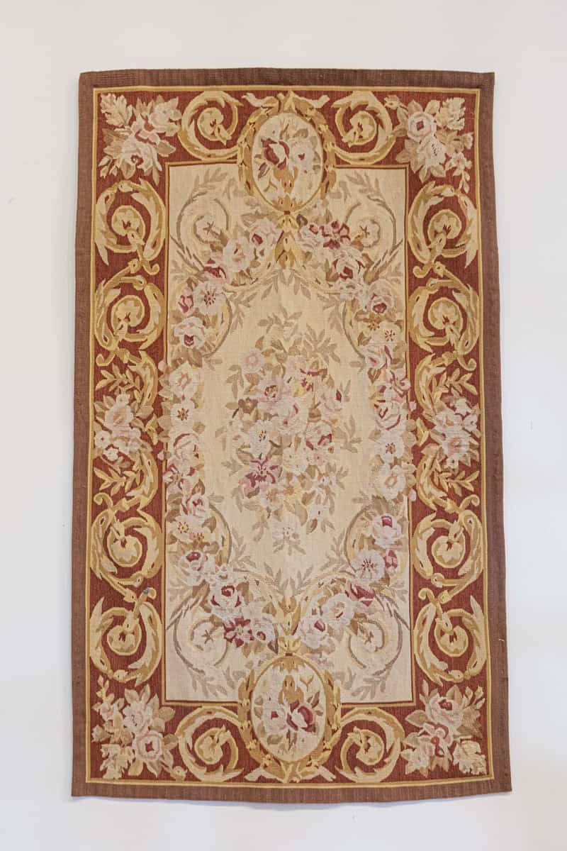 Pair of French 1850s Aubusson Floral Tapestries with Rinceaux Arabesques - JAA