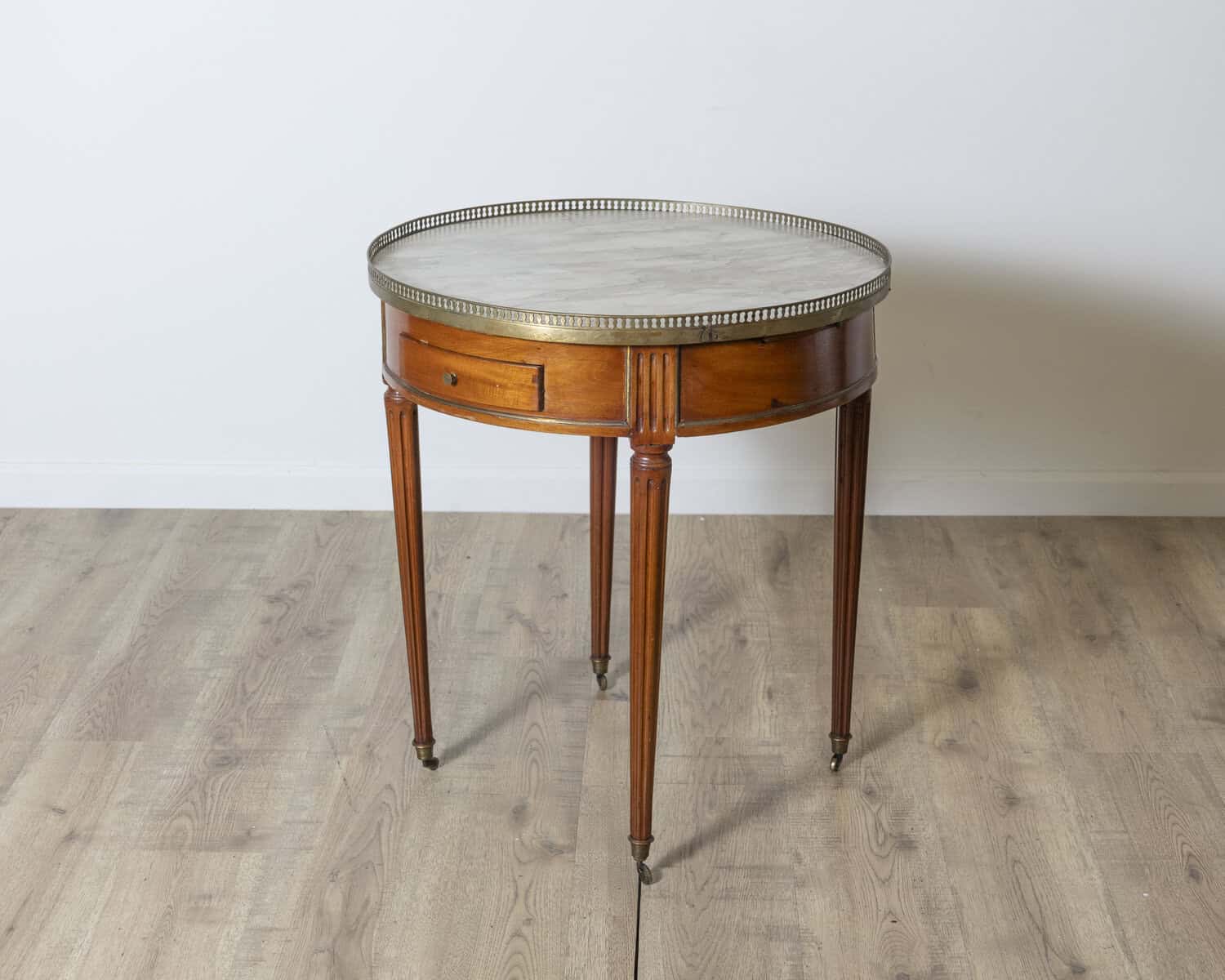 Late 18th Century French Mahogany Work Table with Marble Top and Brass Gallery - JAA