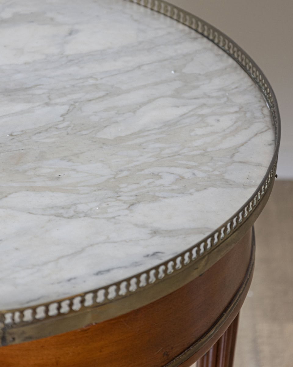 Late 18th Century French Mahogany Work Table with Marble Top and Brass Gallery - JAA