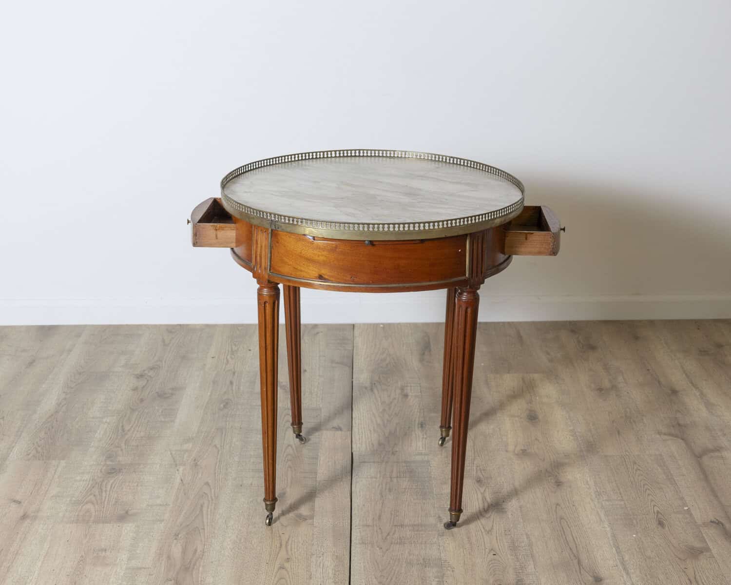 Late 18th Century French Mahogany Work Table with Marble Top and Brass Gallery - JAA