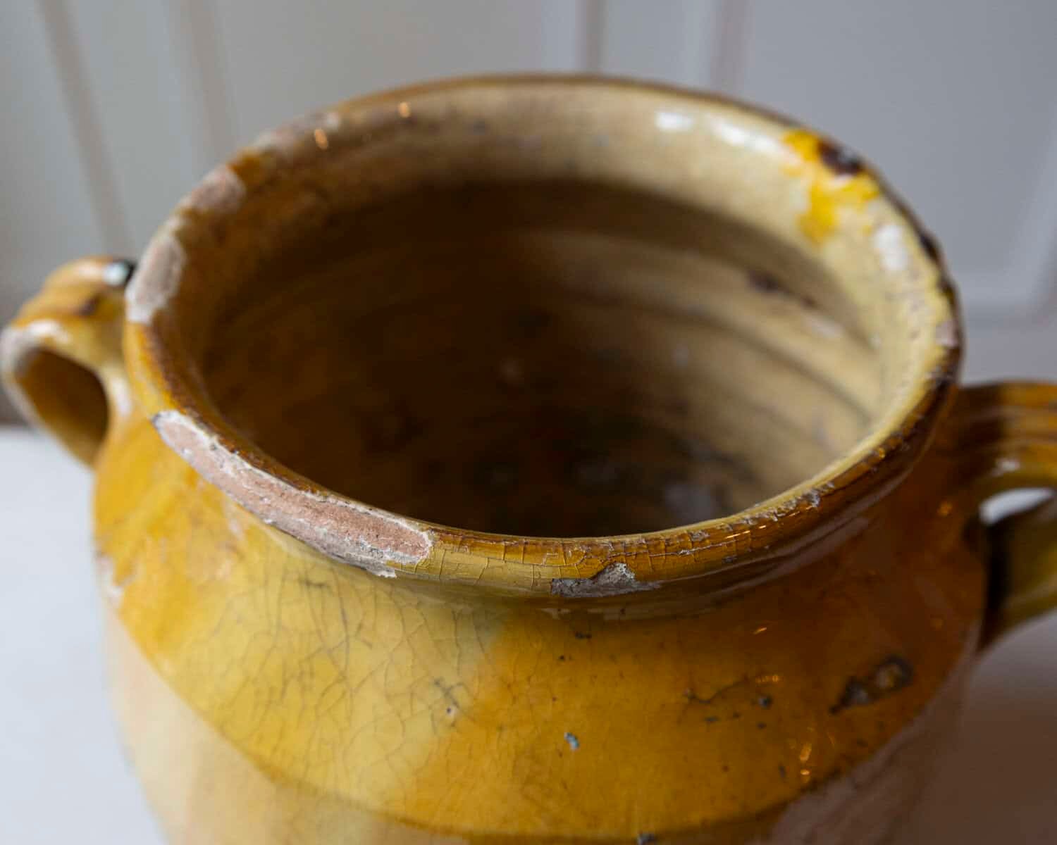 19th Century French Terracotta Confit Pot with Yellow Ochre Glaze - JAA
