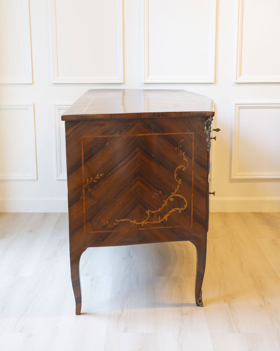 ON HOLD - Pair of 18th-Century Lombard Marquetry Commodes in Walnut and Bois de Rose - JAA