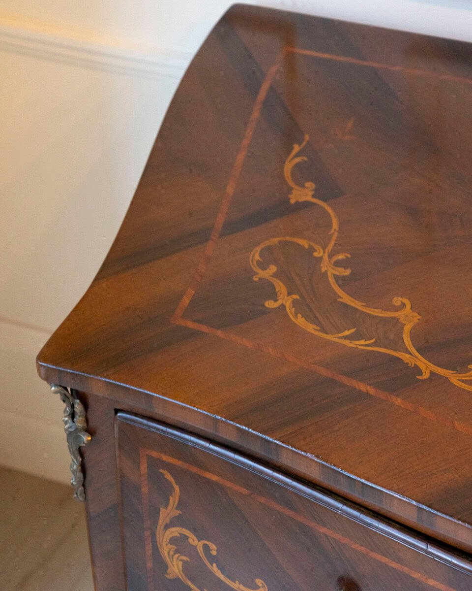 ON HOLD - Pair of 18th-Century Lombard Marquetry Commodes in Walnut and Bois de Rose - JAA