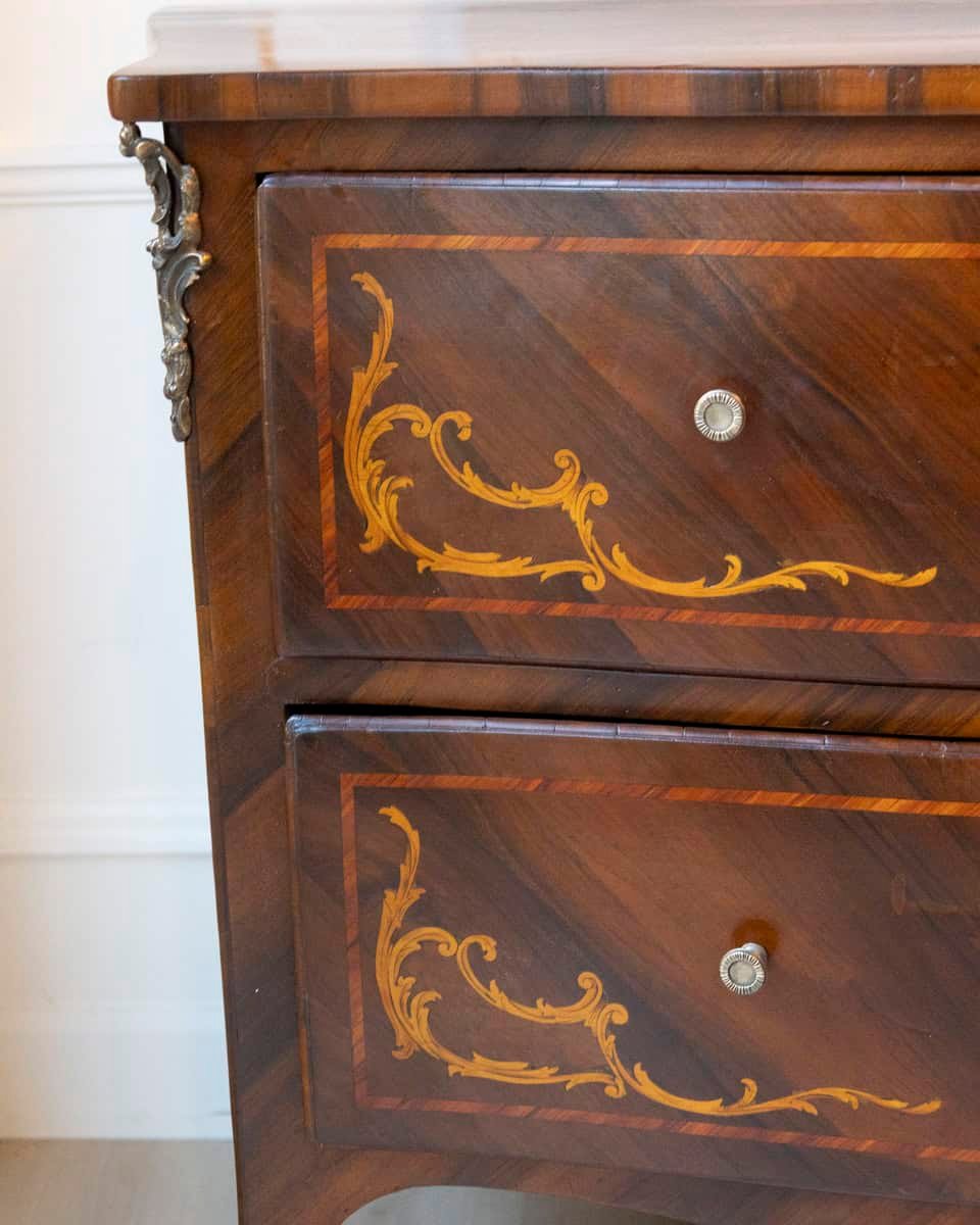 ON HOLD - Pair of 18th-Century Lombard Marquetry Commodes in Walnut and Bois de Rose - JAA