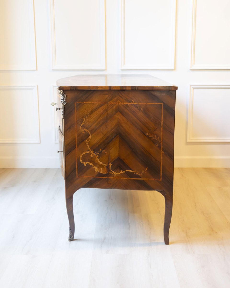 ON HOLD - Pair of 18th-Century Lombard Marquetry Commodes in Walnut and Bois de Rose - JAA