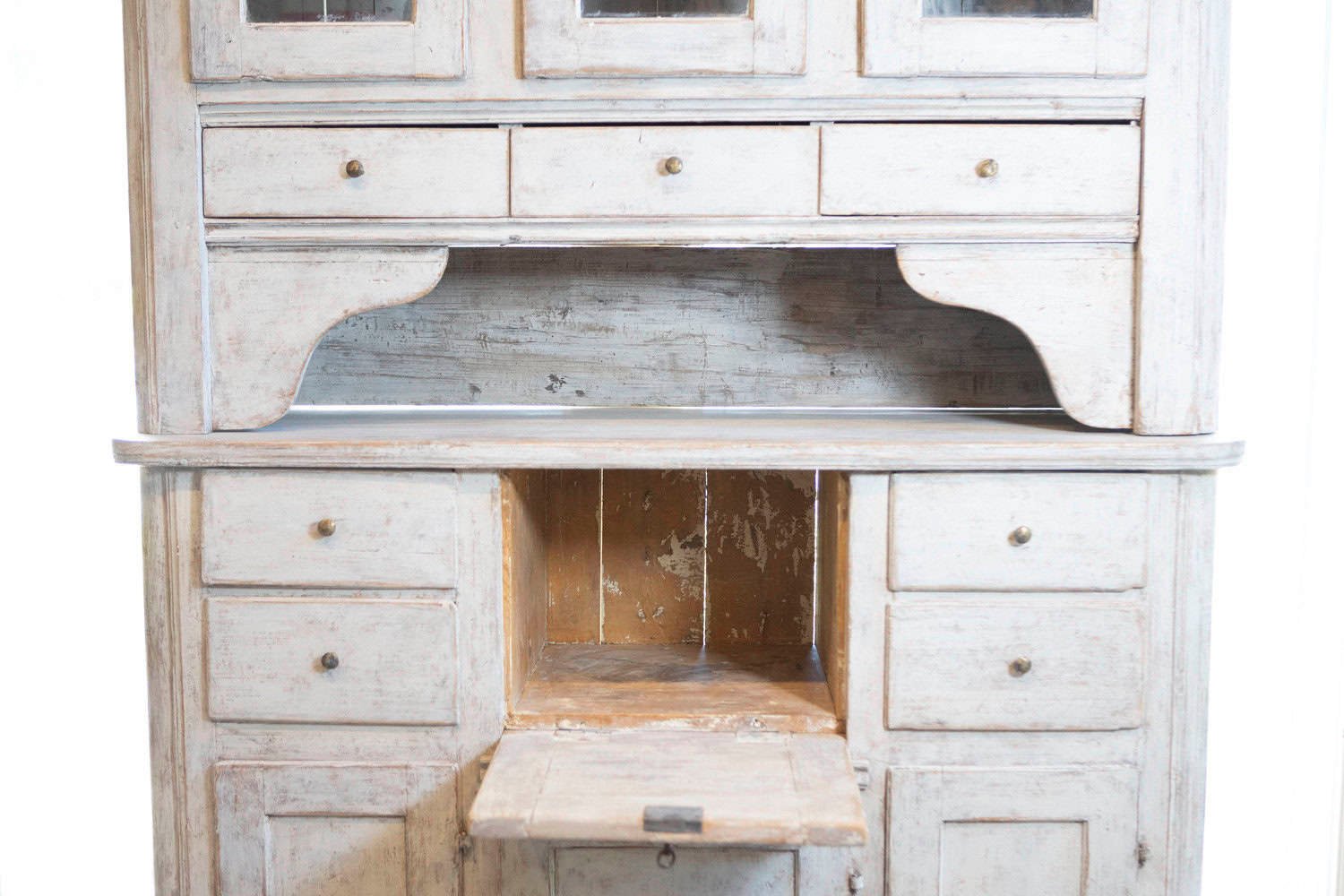 Swedish 1830s Painted Wood Vitrine Cabinet with Glass Doors and Drawers - JAA