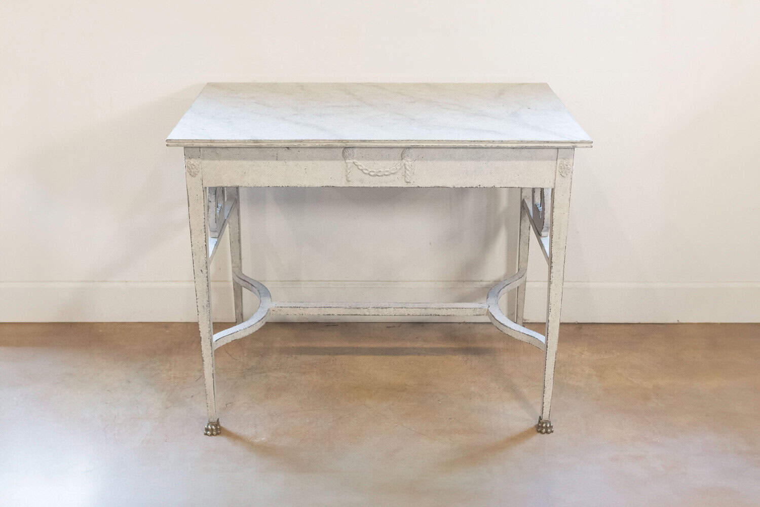 Swedish Neoclassical Style Painted Hall Table with Lyre Motifs and Lion Feet - JAA