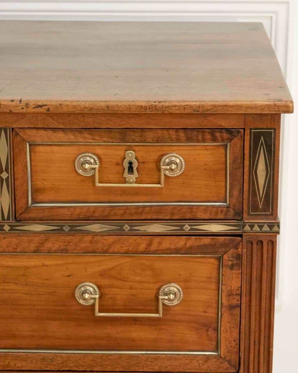 Louis XVI Walnut Chest of Drawers with Brass Inlay, France, Late 18th Century - JAA