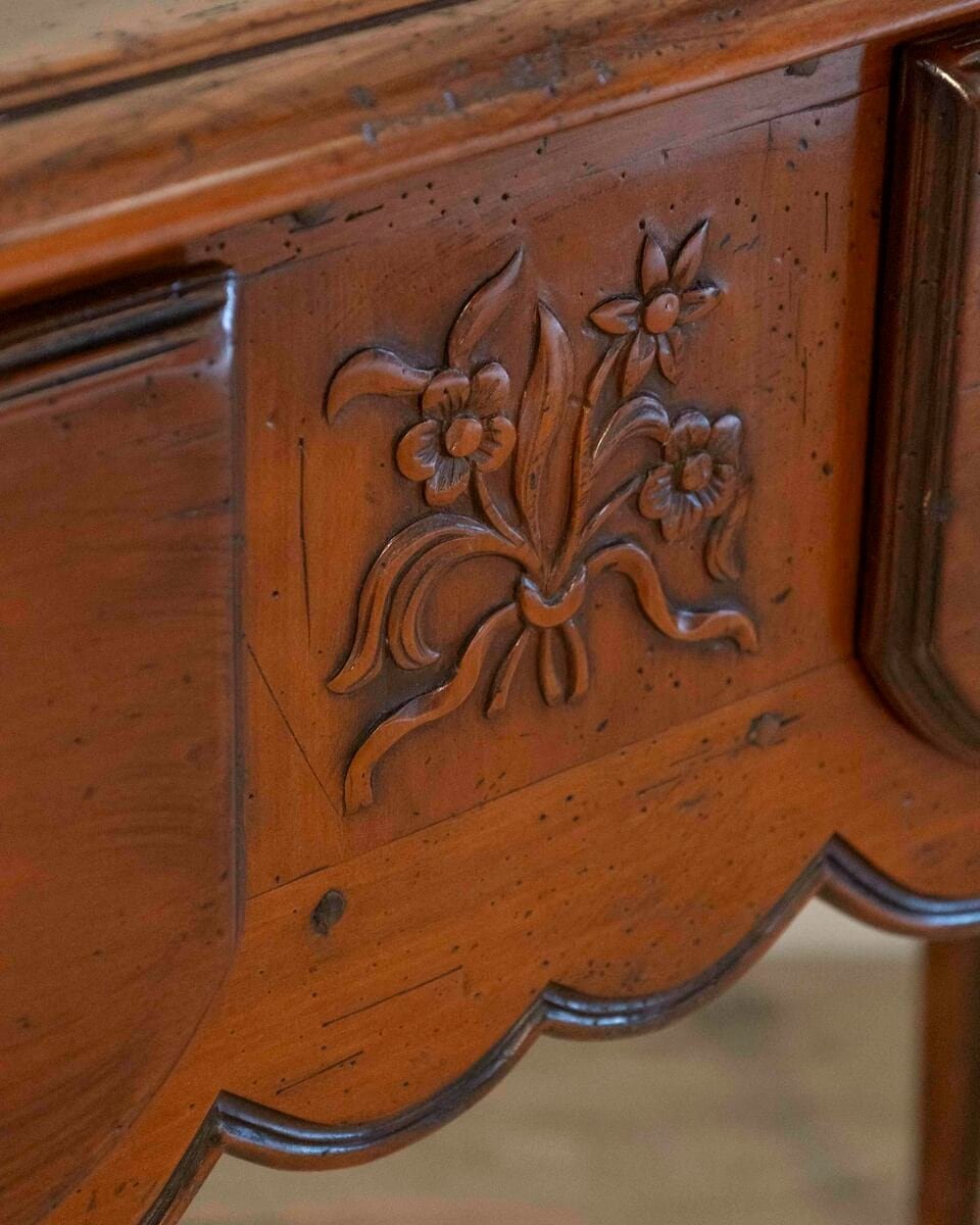 Provençal Walnut Console Table with Two Drawers, Louis XV Style, 20th Century - JAA