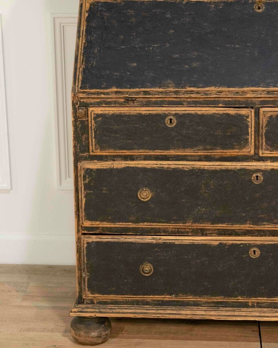 Baroque Secretary with Black Exterior and Blue Interior, Circa 1760 - JAA