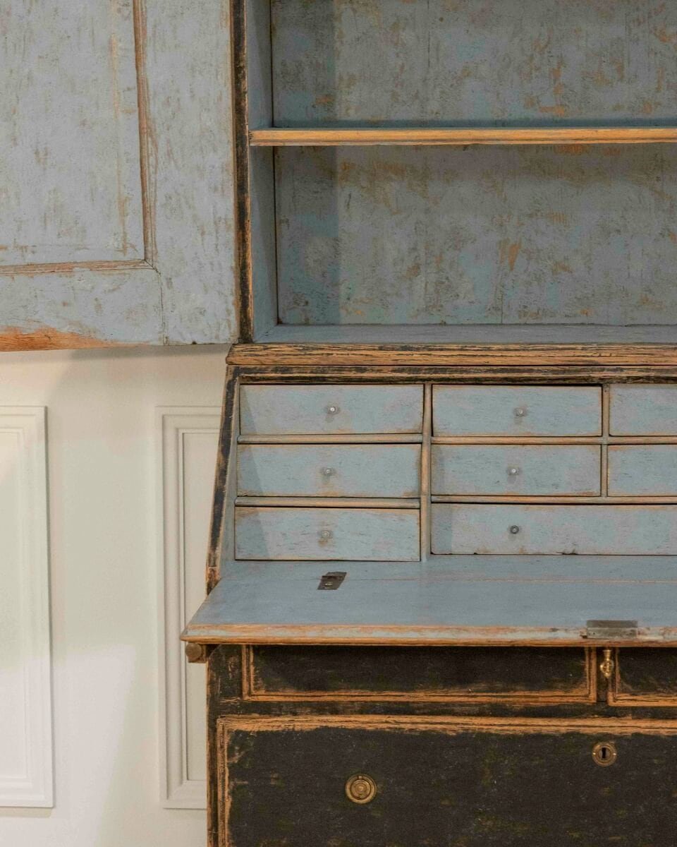 Baroque Secretary with Black Exterior and Blue Interior, Circa 1760 - JAA