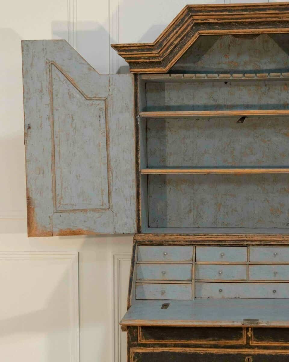Baroque Secretary with Black Exterior and Blue Interior, Circa 1760 - JAA