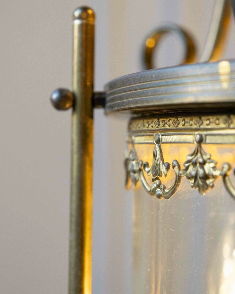 Early 20th-Century Brass Lantern with Etched Crown Detail - JAA