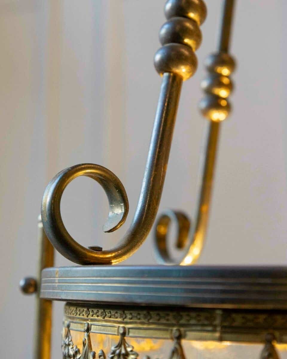 Early 20th-Century Brass Lantern with Etched Crown Detail - JAA