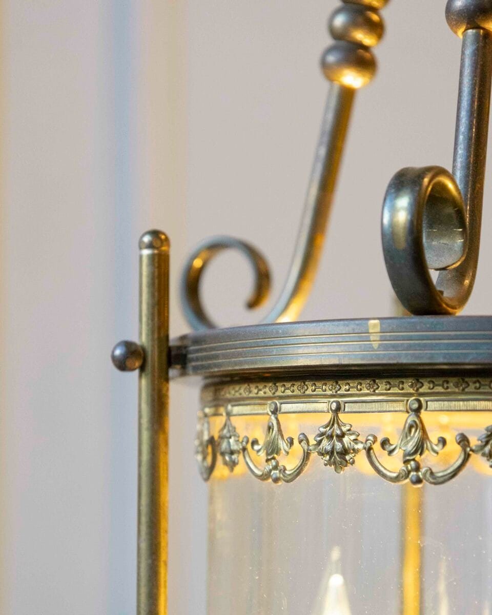 Early 20th-Century Brass Lantern with Etched Crown Detail - JAA