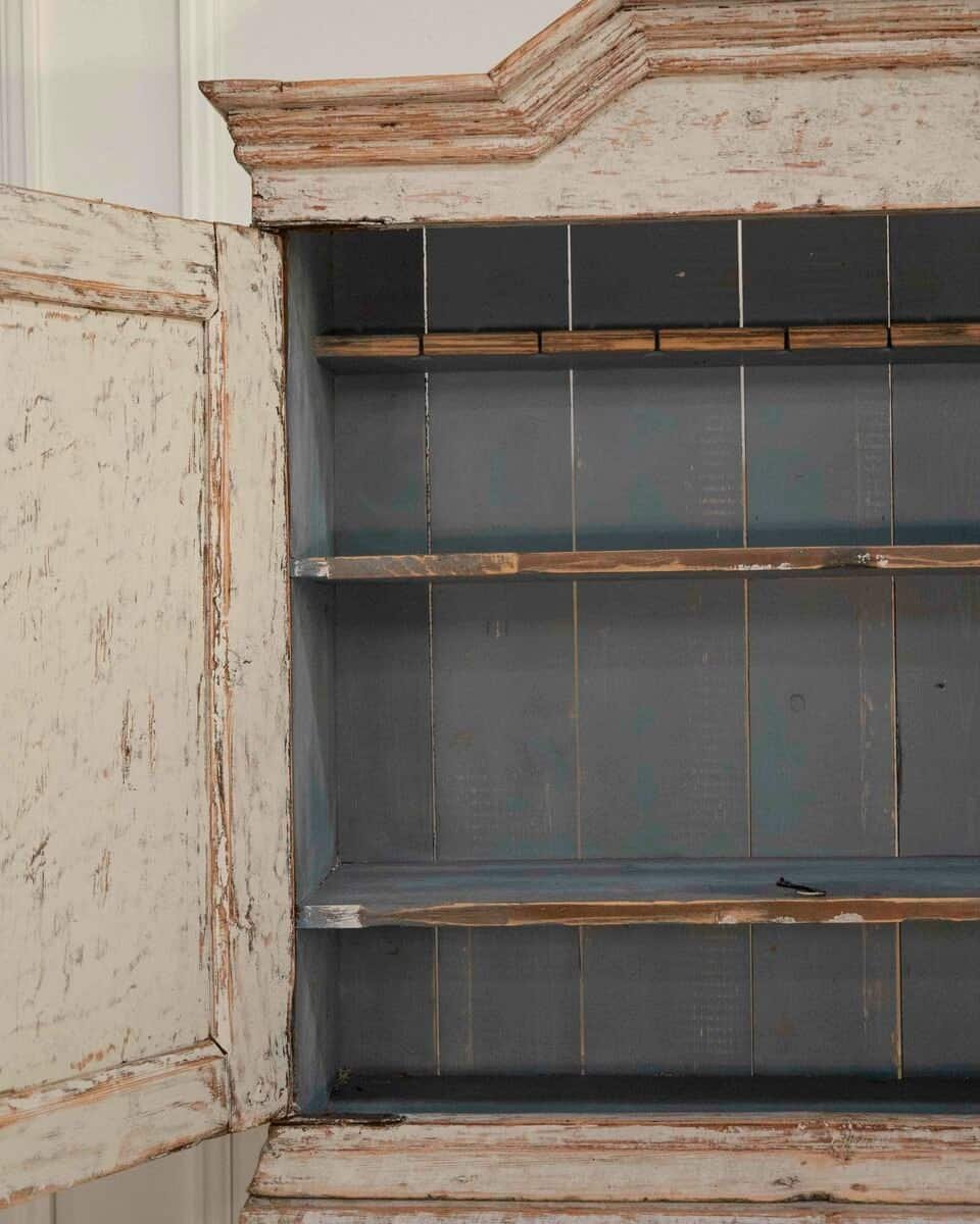 An early 19th century Gustavian secretary, repainted in grey and with a blue interior - JAA