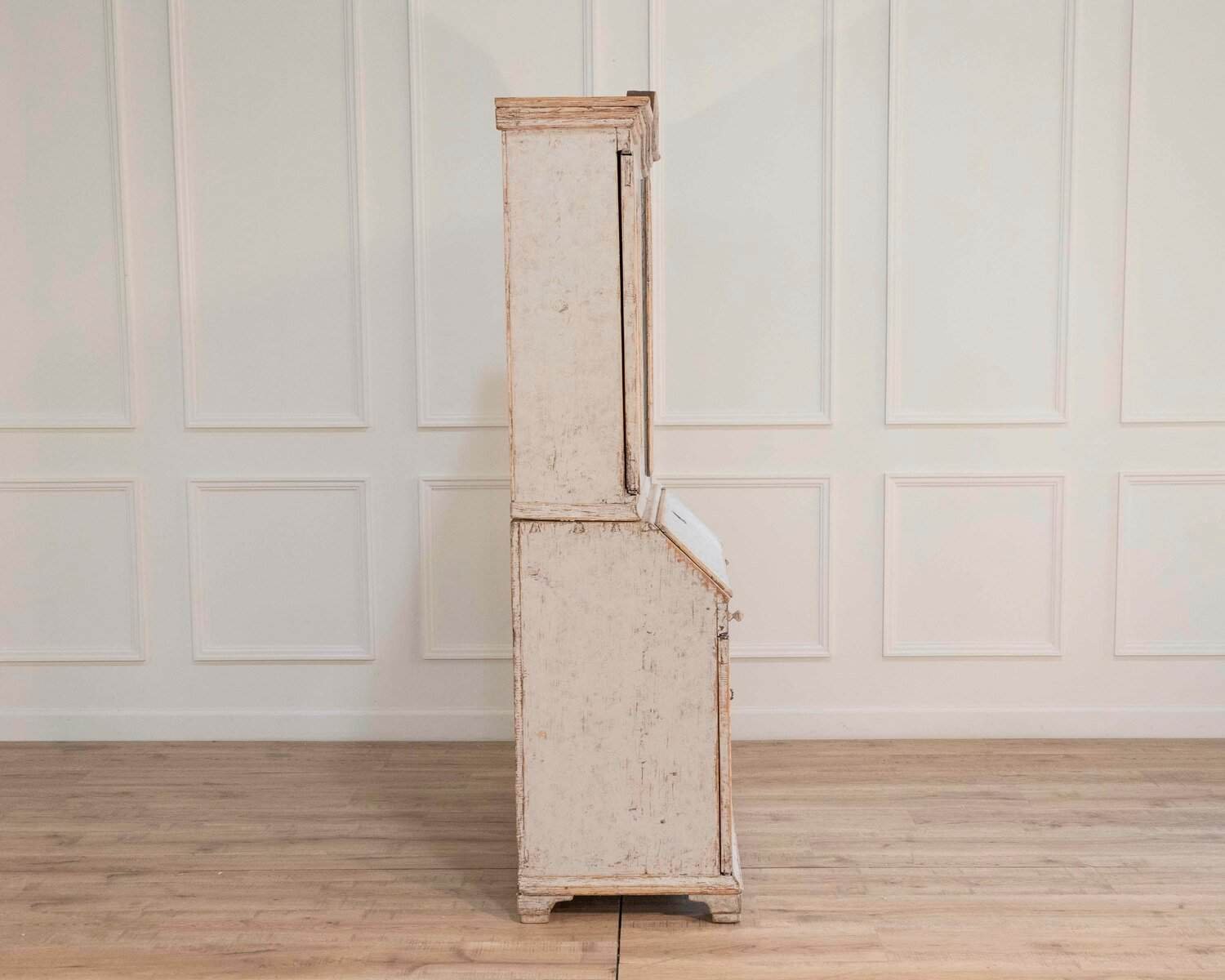 An early 19th century Gustavian secretary, repainted in grey and with a blue interior - JAA