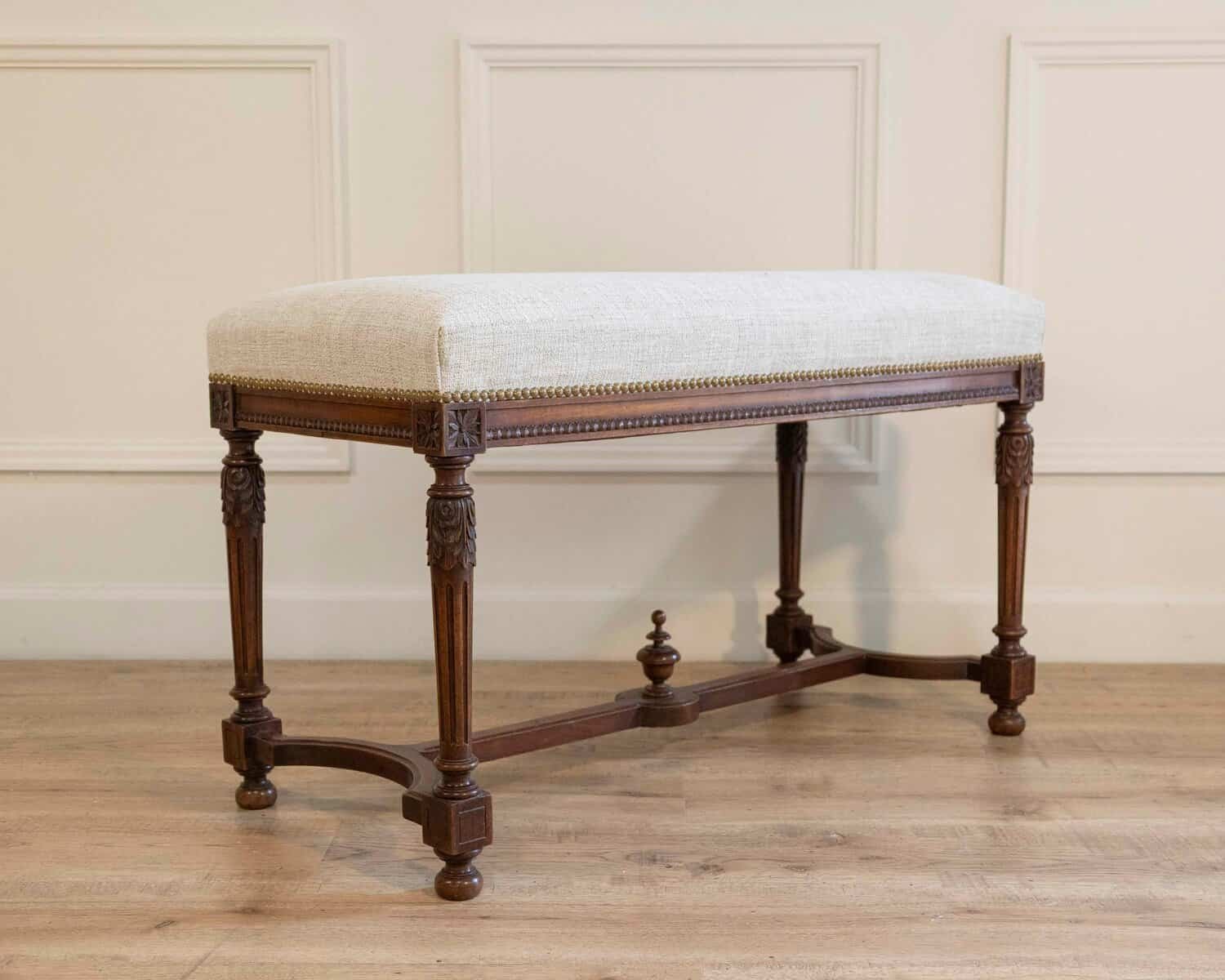 19th-Century Swedish Neoclassical Bench with Upholstered Seat - JAA