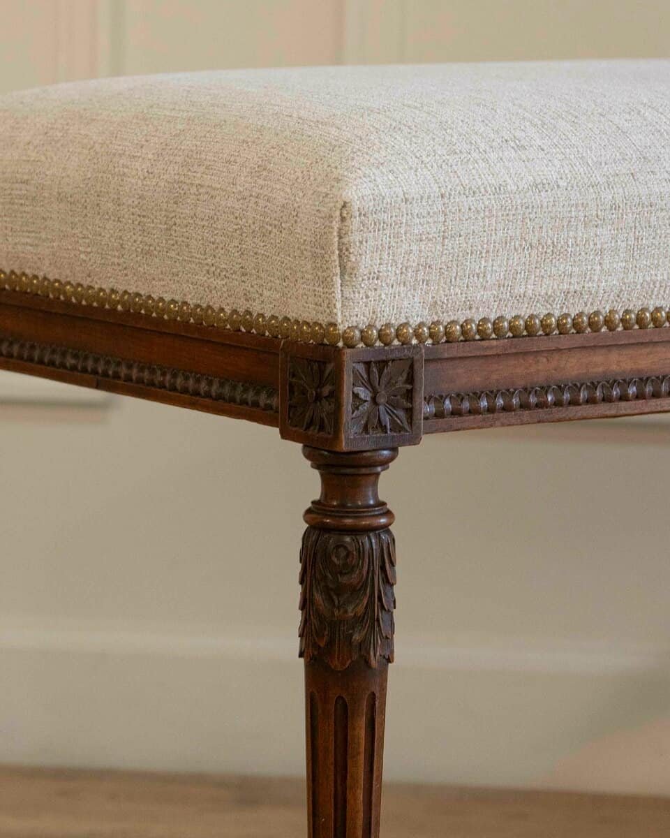19th-Century Swedish Neoclassical Bench with Upholstered Seat - JAA