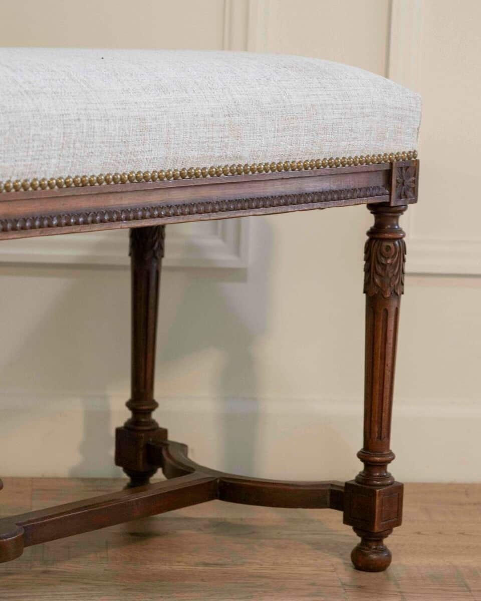 19th-Century Swedish Neoclassical Bench with Upholstered Seat - JAA