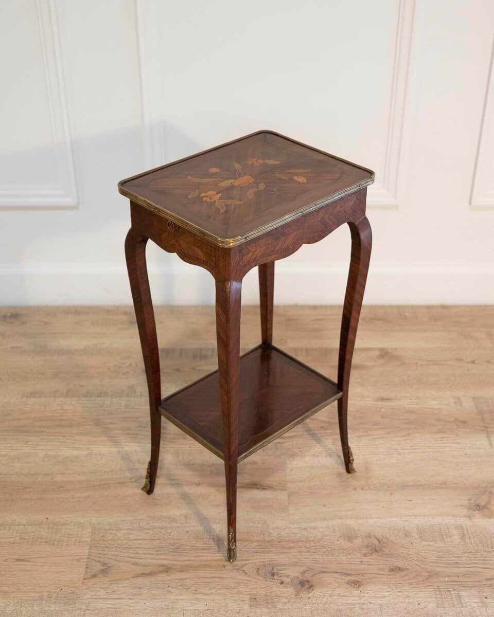 Small Louis XV–Style Marquetry Side Table with Floral Inlay, France - JAA