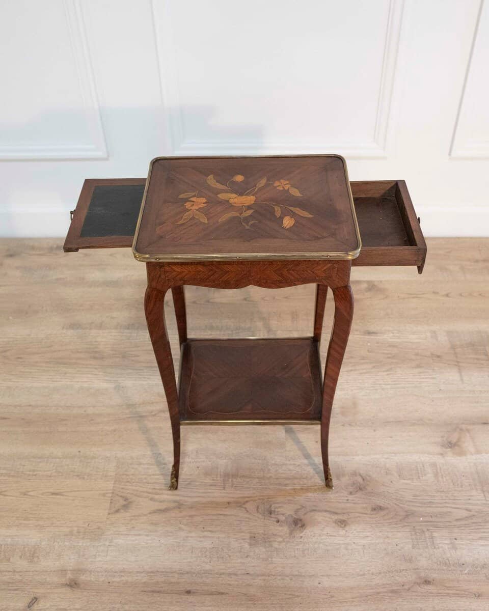 Small Louis XV–Style Marquetry Side Table with Floral Inlay, France - JAA