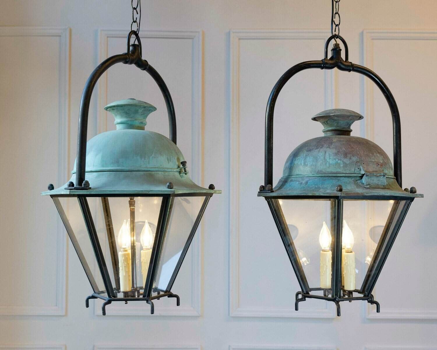 Two French Hexagonal Copper Lantern with Domed Top (Priced Each) - JAA