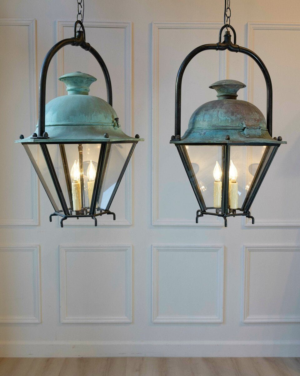 Two French Hexagonal Copper Lantern with Domed Top (Priced Each) - JAA