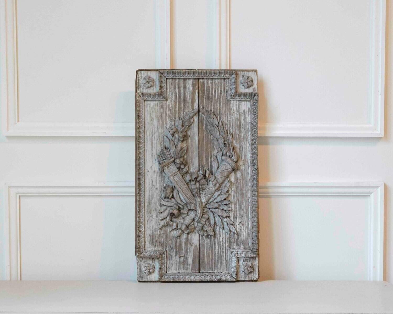 French 18th Century Louis XVI Carved Wood Panel with Gardener’s Attributes - JAA