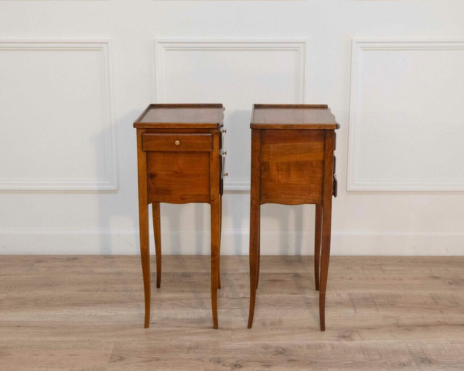 Pair of Louis XV–Style Walnut Bedside Tables with Three Drawers, France - JAA
