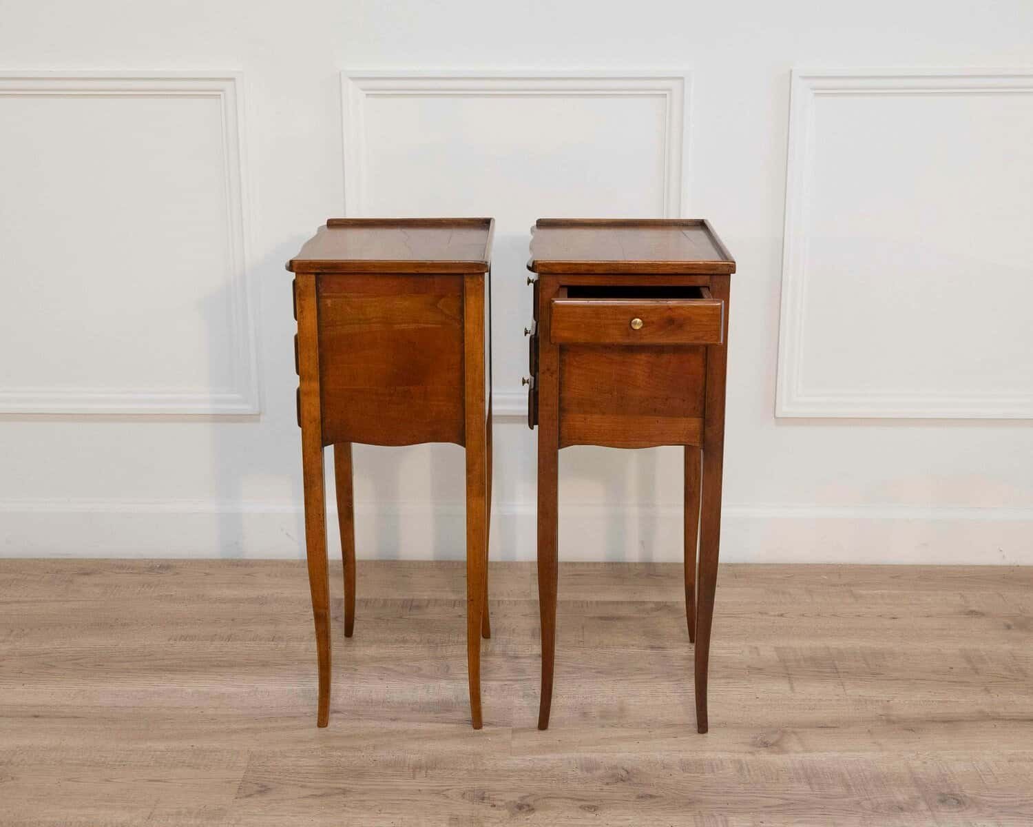 Pair of Louis XV–Style Walnut Bedside Tables with Three Drawers, France - JAA