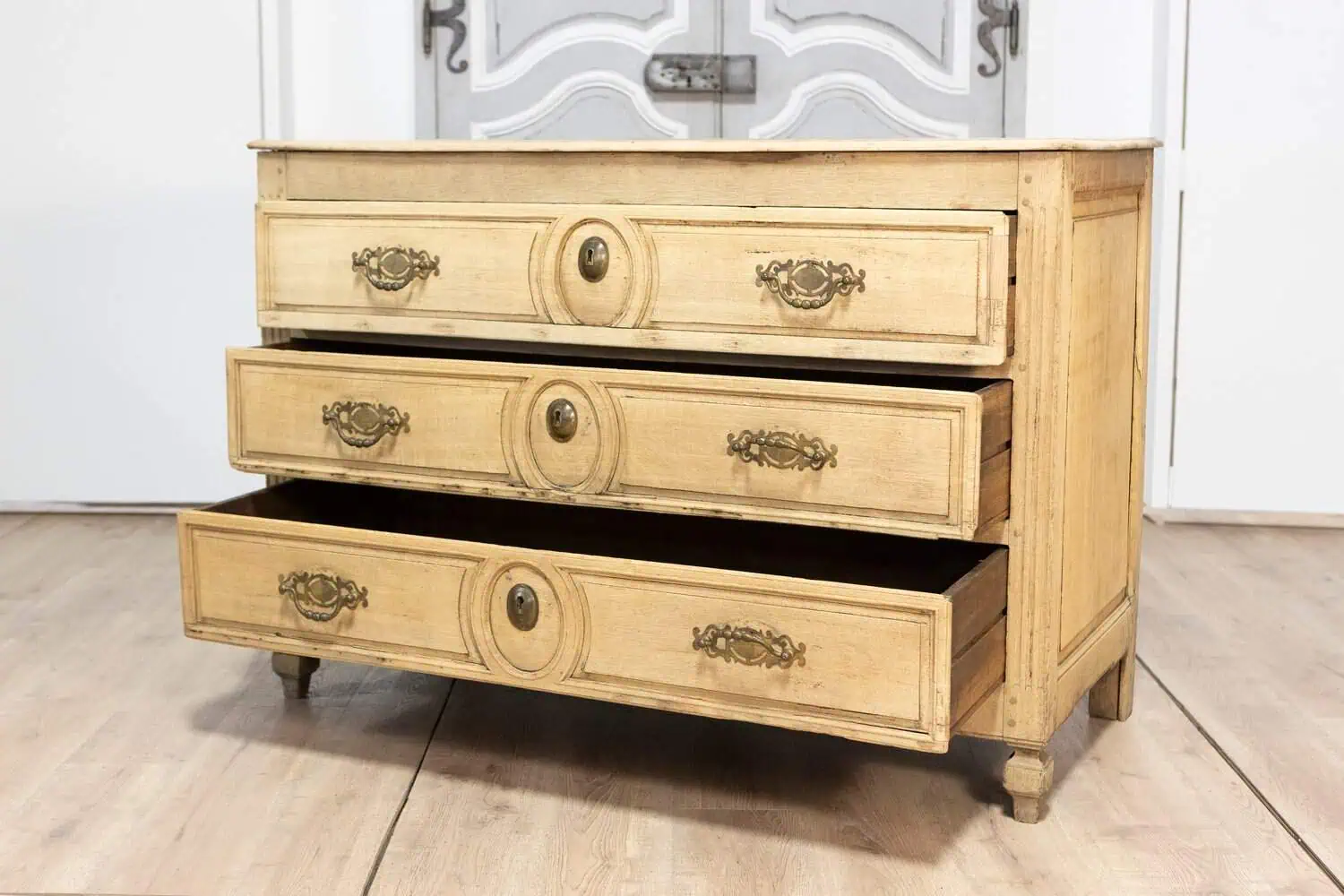 19th Century French Bleached Oak Commode - JAA