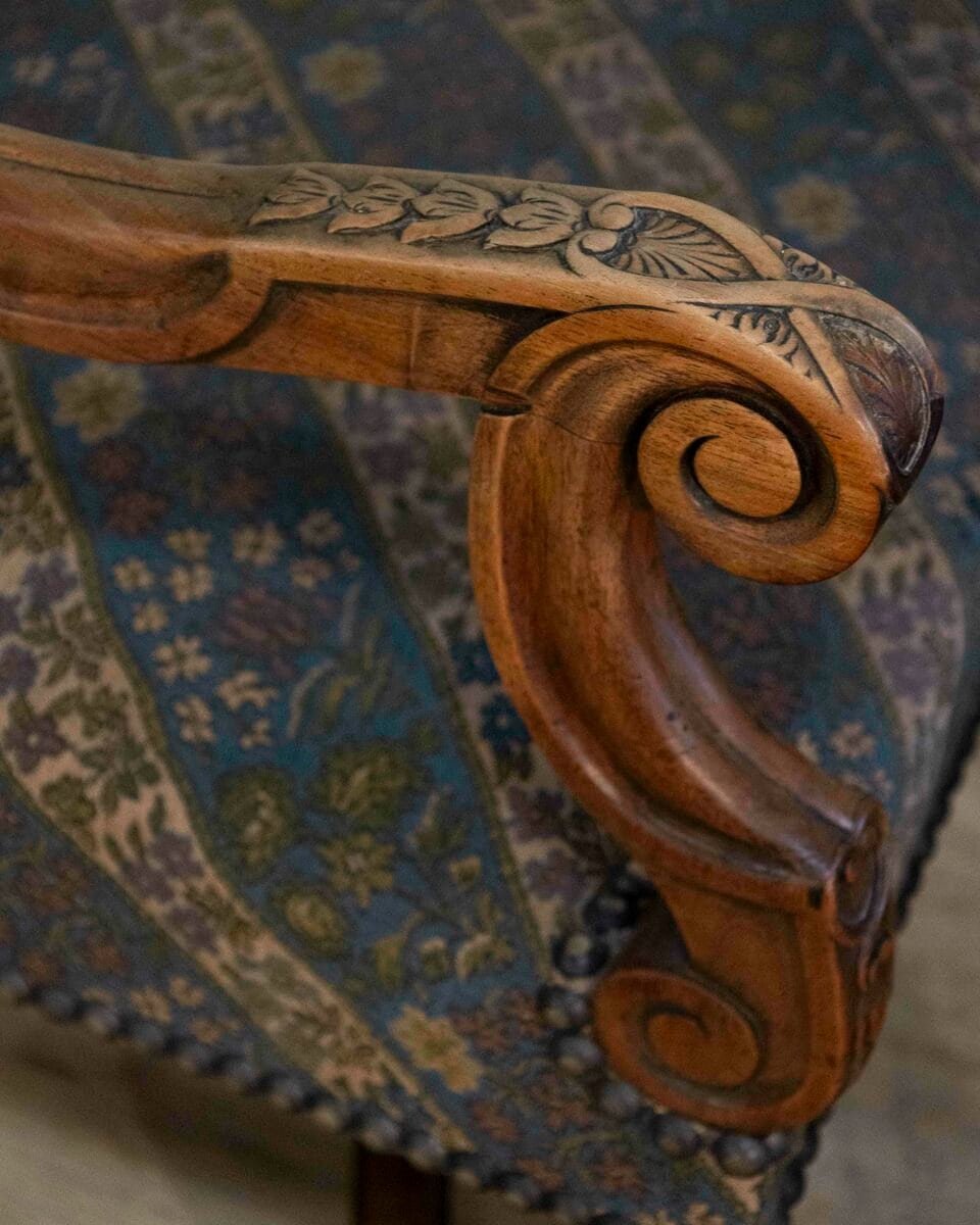 Pair of French Walnut Armchairs with X-Form Crossbars, Circa 1900 - JAA