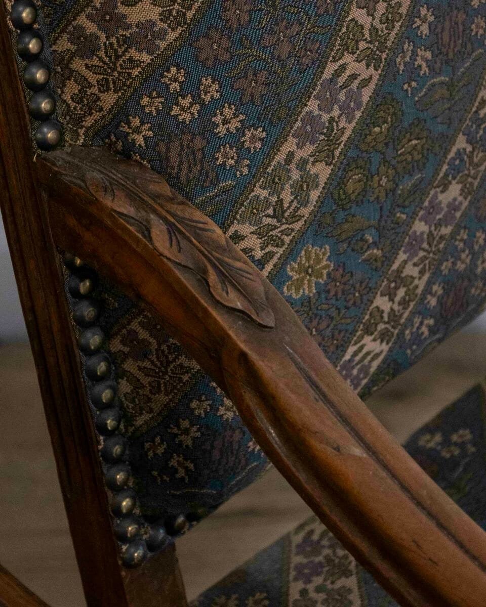 Pair of French Walnut Armchairs with X-Form Crossbars, Circa 1900 - JAA