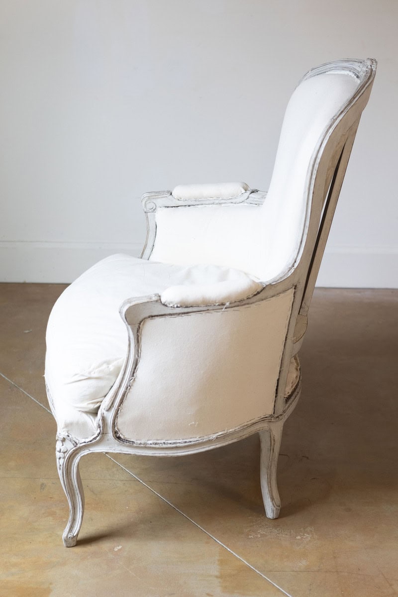 Rococo Style 1890s Swedish Light Grey Painted and Carved Bergères Chair - JAA