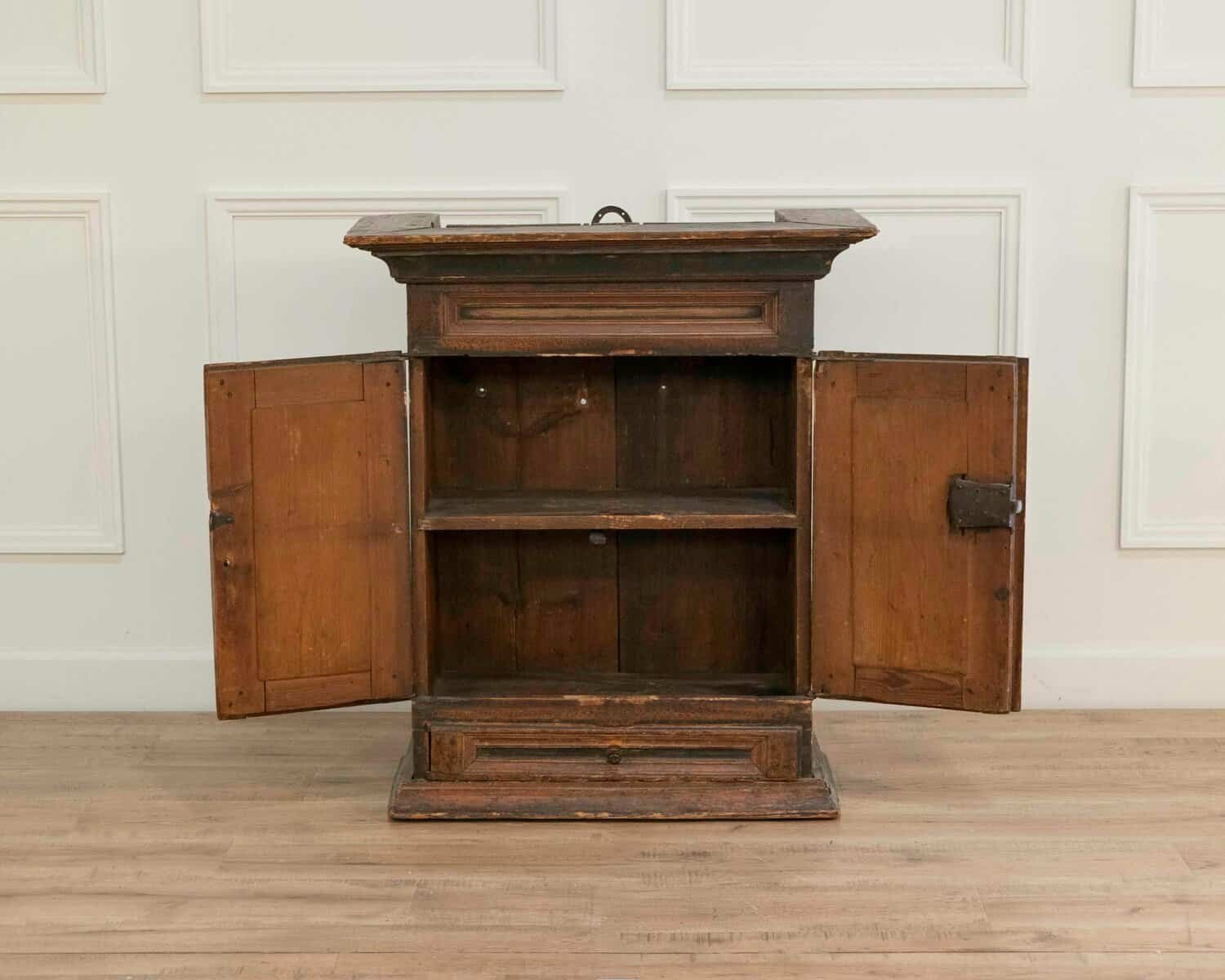 An original painted 19th Century wall cabinet with two doors and one drawer - JAA