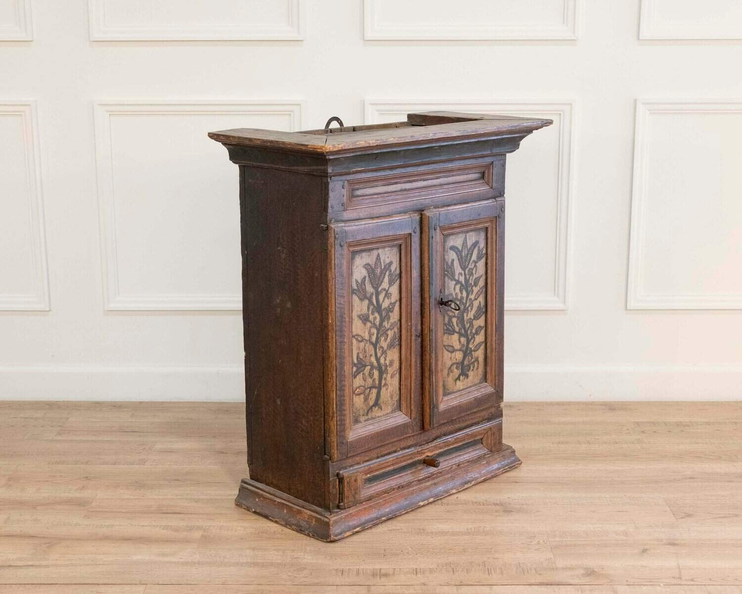 An original painted 19th Century wall cabinet with two doors and one drawer - JAA